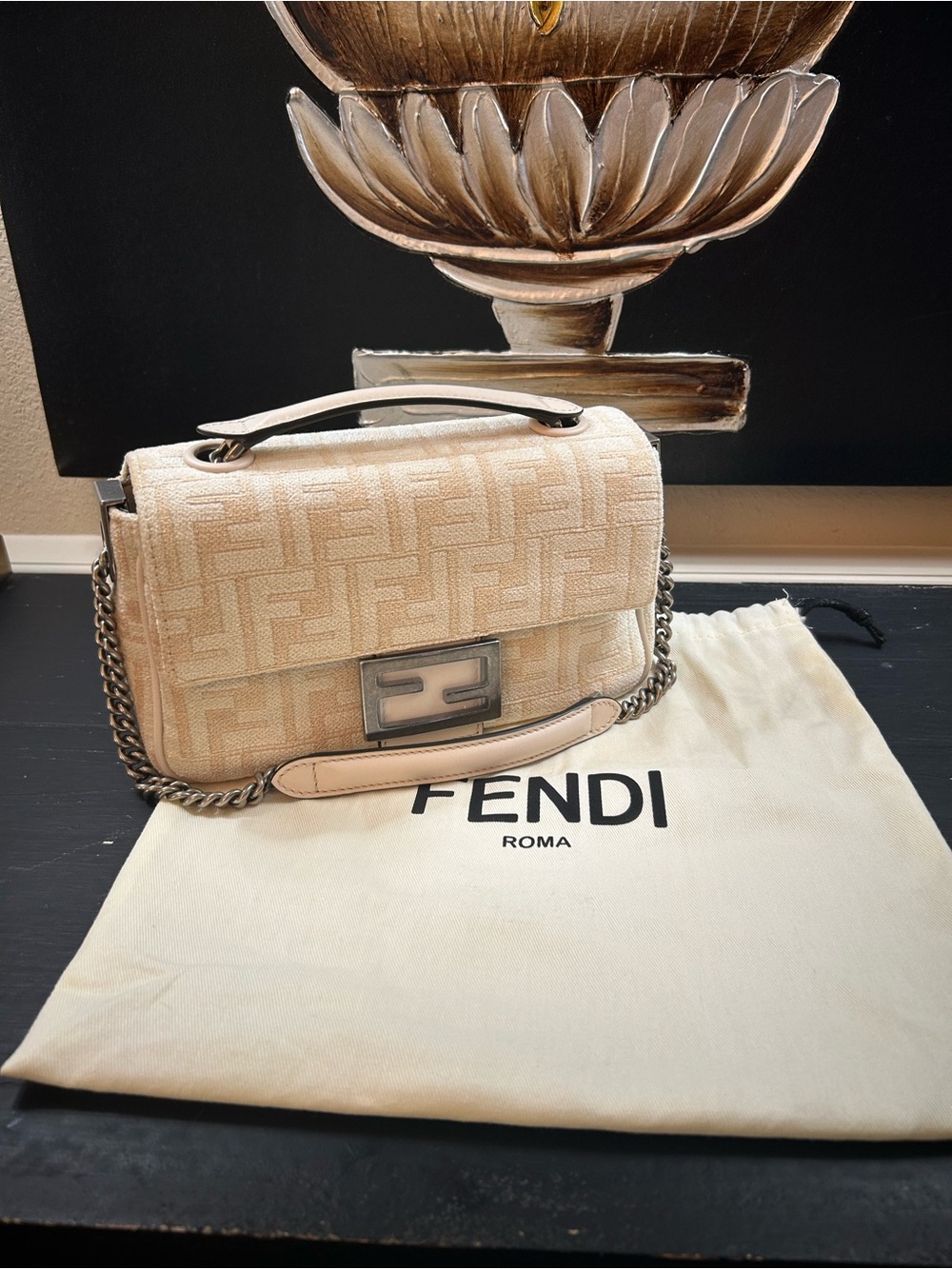 Fendi FF Baguette in Chenille with Gun Metal Hardware - Picture 1 of 14